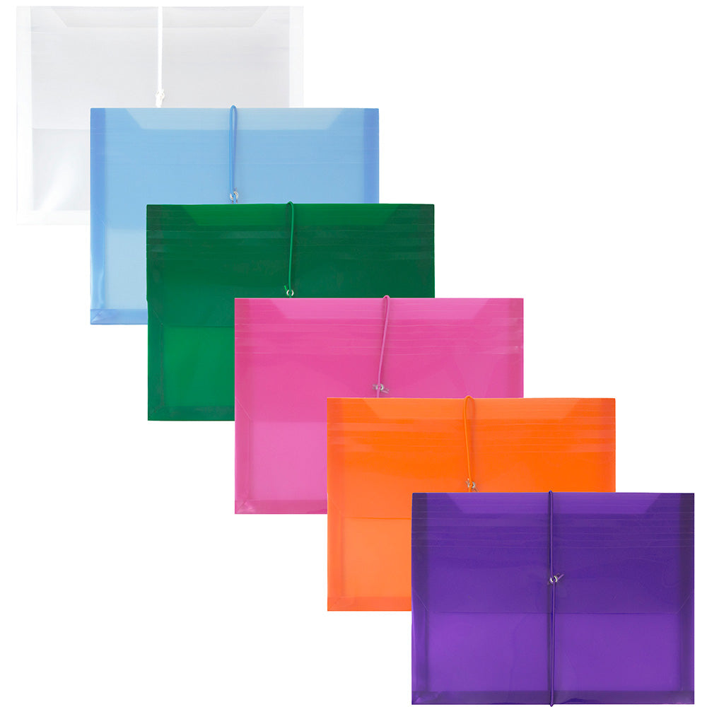Image of JAM Paper Plastic Envelopes with Elastic Band - 9.75" x 11.75" - Assorted Colours - 6 Pack