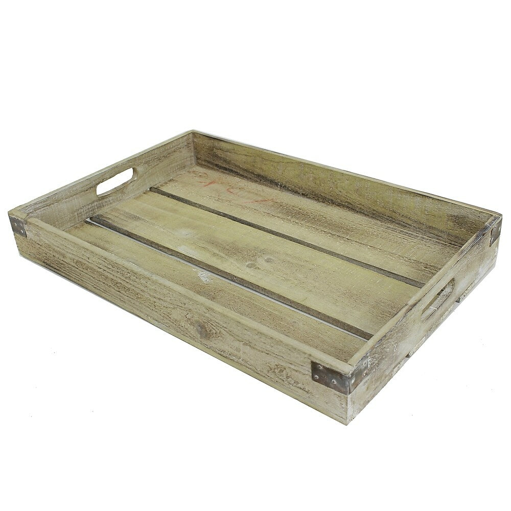 Image of Cathay Importers Rustic White Wash Wood Tray, 2.25"H x 17.75"W x 12"D