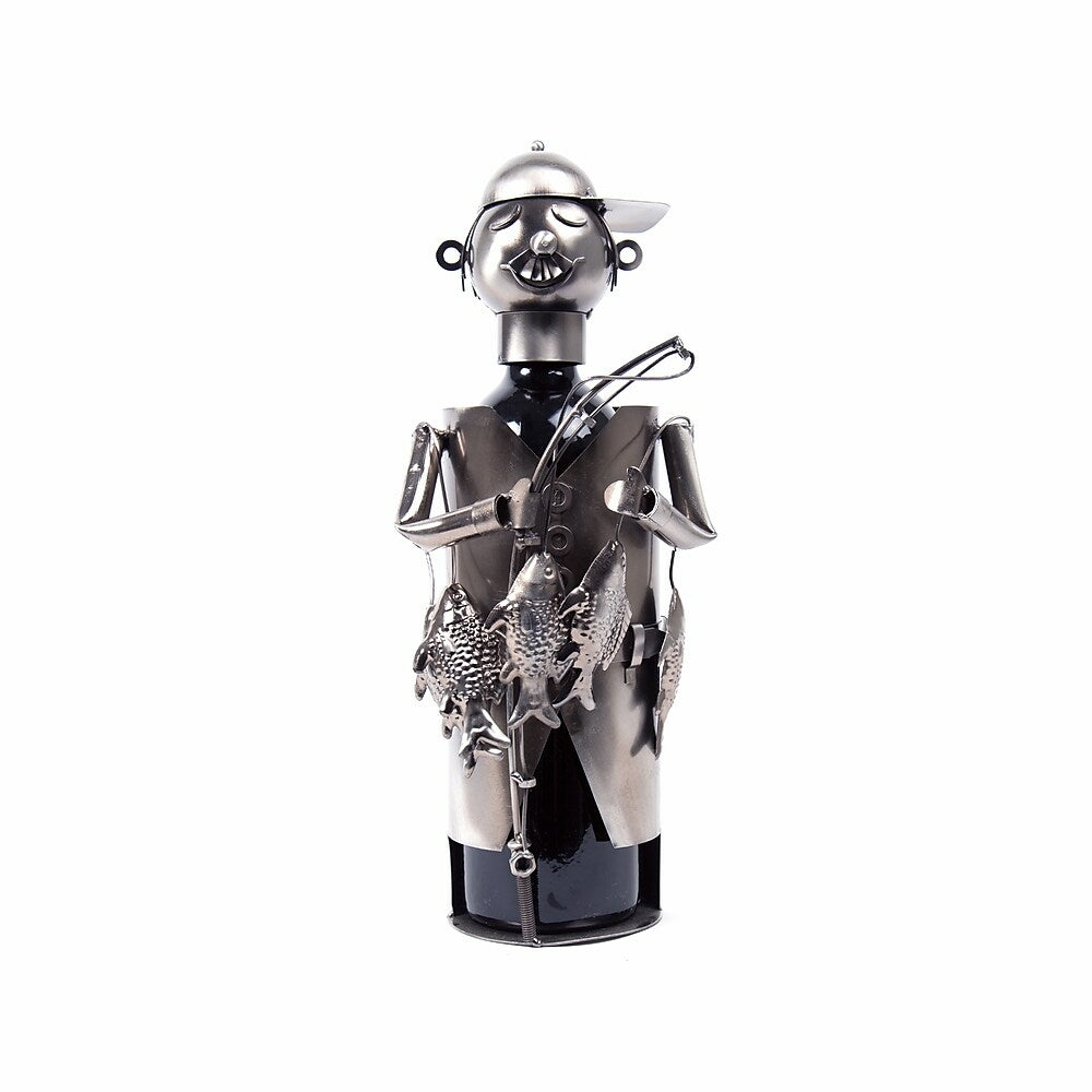 Image of Truu Design Fisherman Iron Natural Finish Iron Wine Holder, 5 x 13.5 inches, Silver