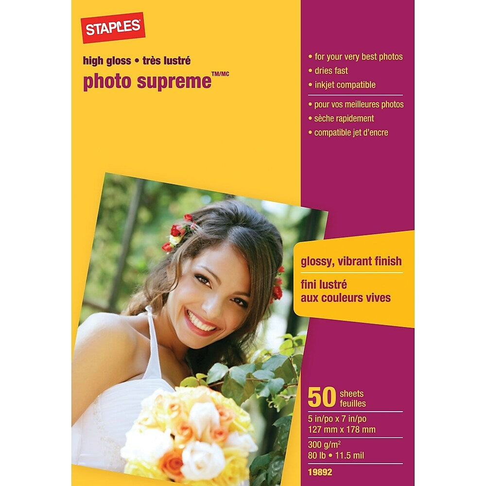 Image of Staples Photo Supreme Paper - Glossy - 5" x 7" - 50-Pack, 50 Pack