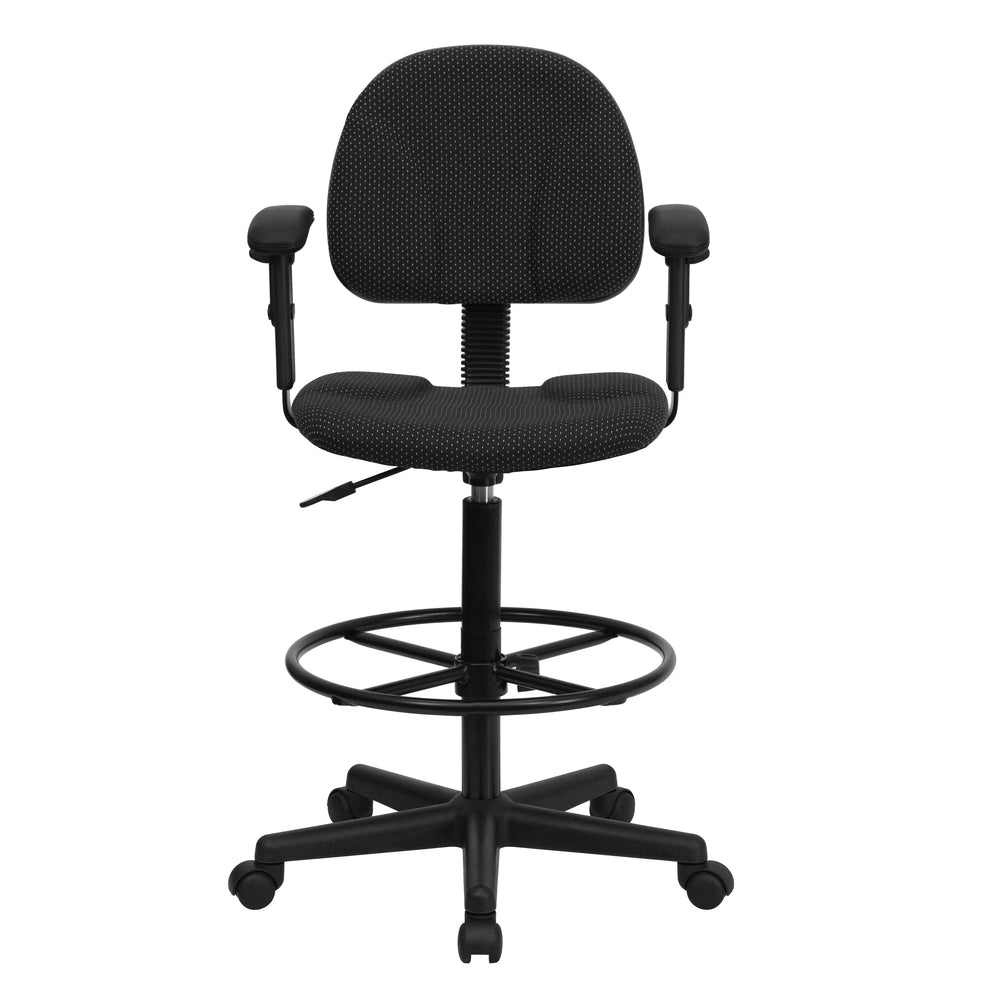 Image of Flash Furniture Black Patterned Fabric Drafting Chair with Adjustable Arms