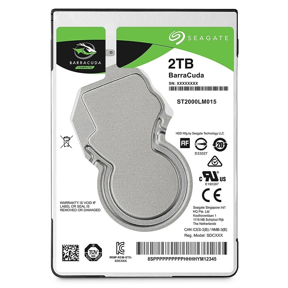 Image of Seagate BarraCuda 2 TB Laptop Internal Hard Drive, SATA, 6GB/s, 2.5", Grey