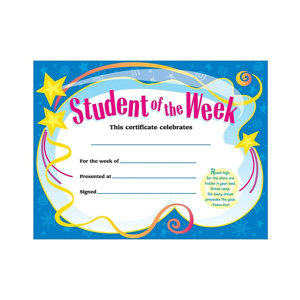 Image of Trend Enterprises Student of The Week Certificate 8-1/2" x 11", 180 Pack (T-2960)