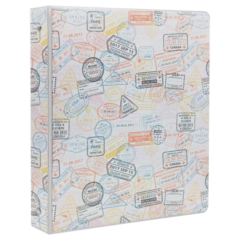 Image of Staples 1" 3-Ring Binder - Travel Stamps, Travel_Stamps