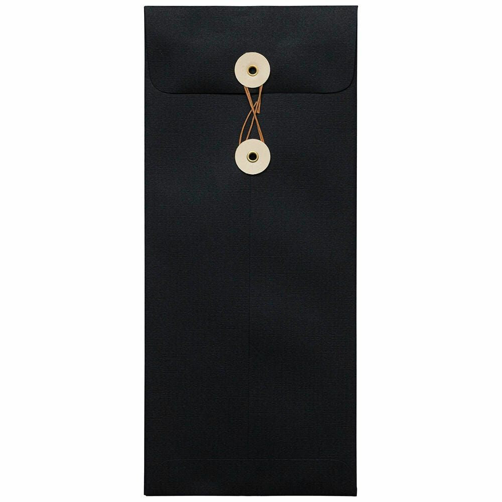 Image of JAM Paper #10 Policy Business Envelopes with Button and String Closure - 4.125" x 9.5" - Black Linen - 25 Pack