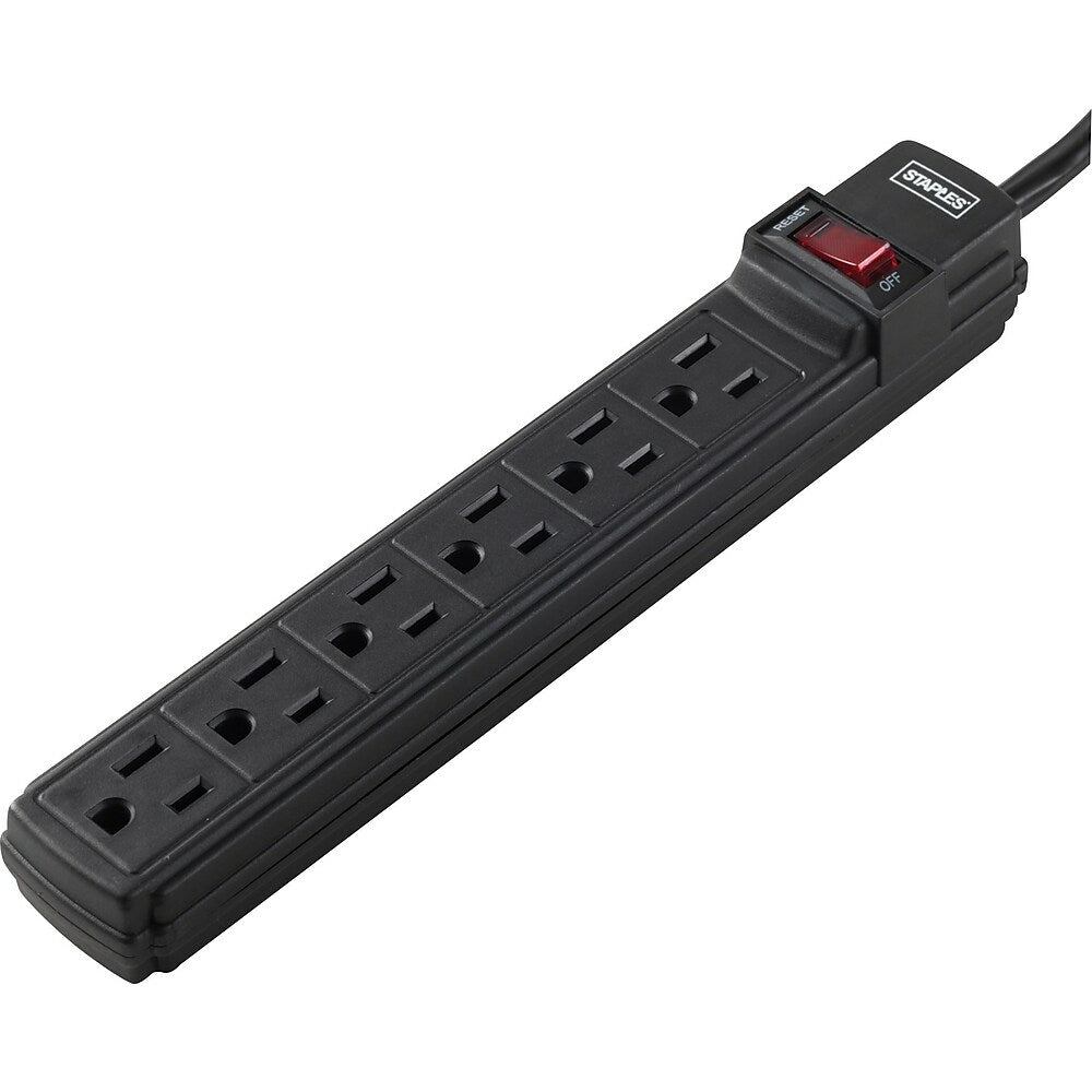 Image of Staples 6-Outlet Grounded Power Strip, 3' Cord, Charcoal