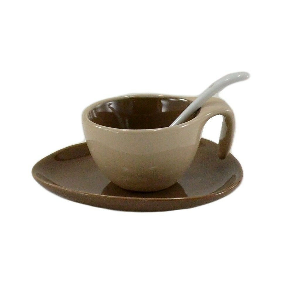 Image of Tannex 6 Espresso Cups and Saucers with Spoon, 2oz, Brown, 6 Pack