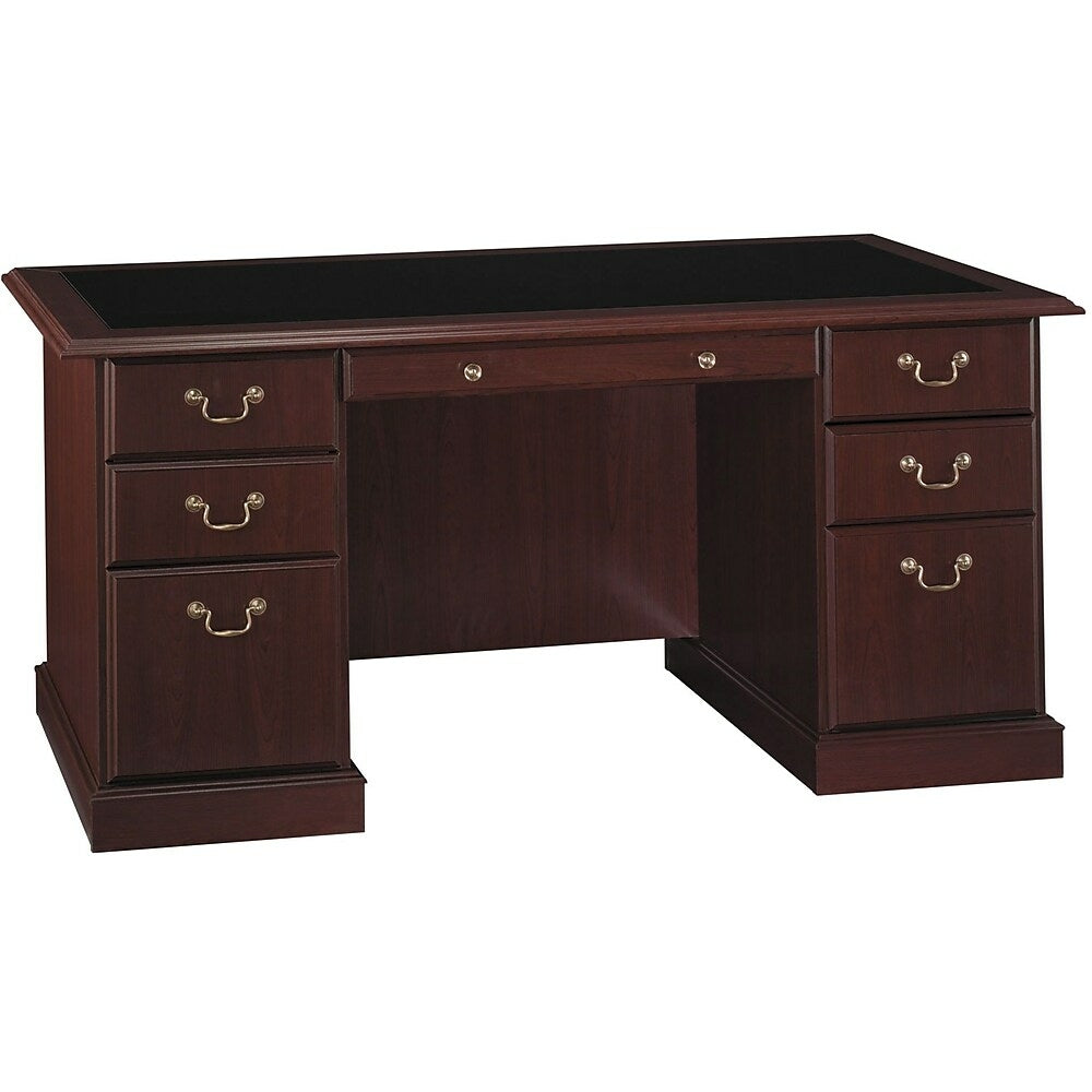 Image of Bush Furniture Saratoga Executive Desk, Harvest Cherry/Black (EX45666-03K), Brown