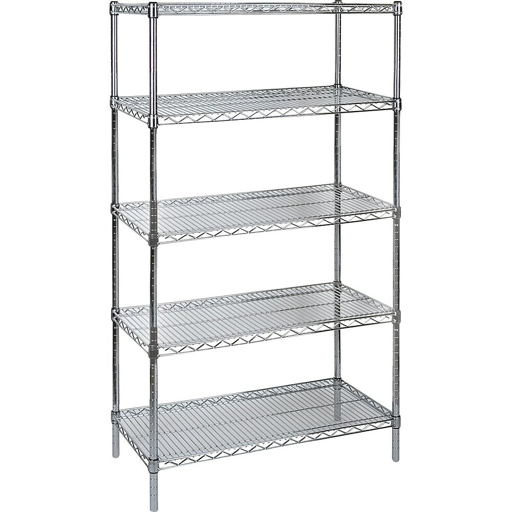 Image of Kleton Heavy-Duty Chromate Wire Shelving, 5 Tiers, 36" W x 86" H x 24" D