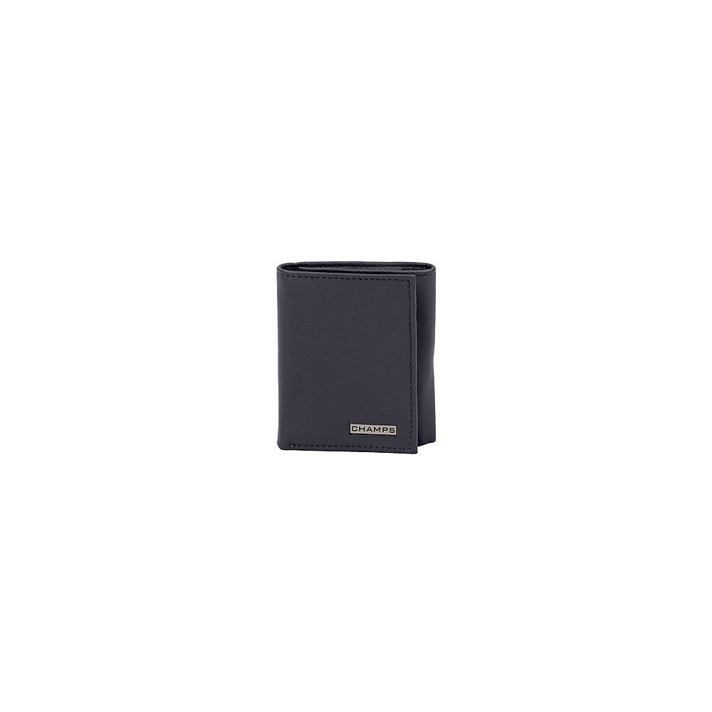 Image of Champs Black Label Leather RFID Tri-fold Wallet, Navy, Blue