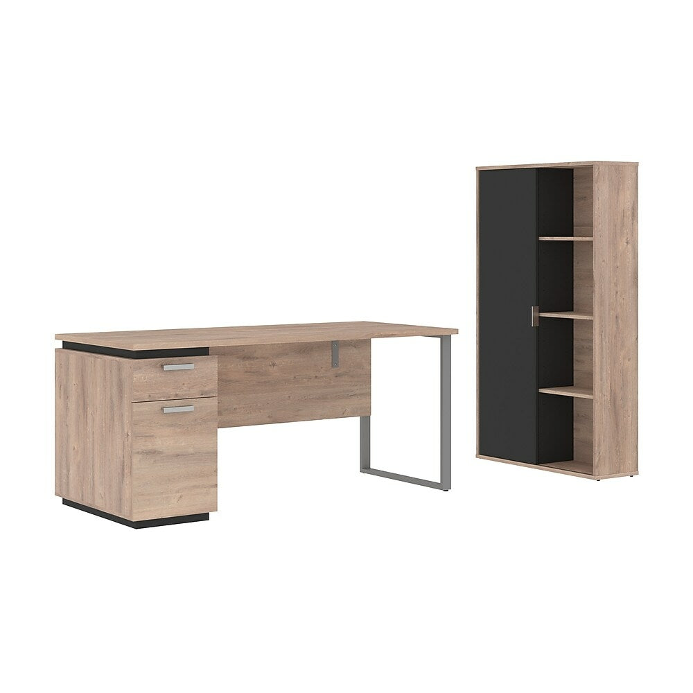 Image of Bestar Aquarius 2-Piece Computer Desk and Bookcase - Rustic Brown & Graphite