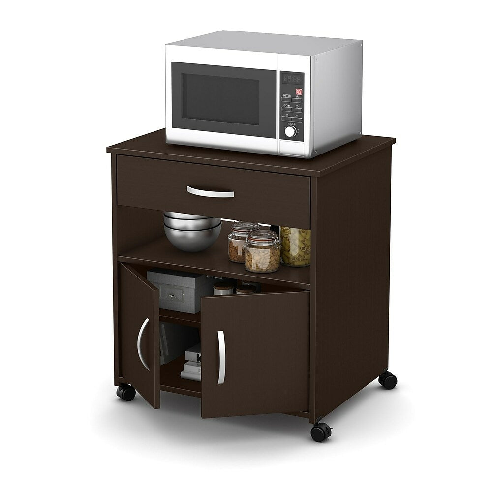 Image of South Shore Fiesta Microwave Cart on Wheels, Chocolate, 26" (L) x 19.75" (D) x 27.25" (H)