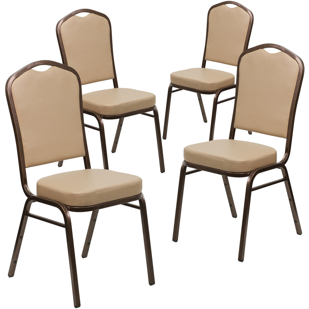 Image of Flash Furniture HERCULES Series Crown Back Stacking Banquet Chairs with Tan Vinyl & Copper Vein Frame - 4 Pack, Brown