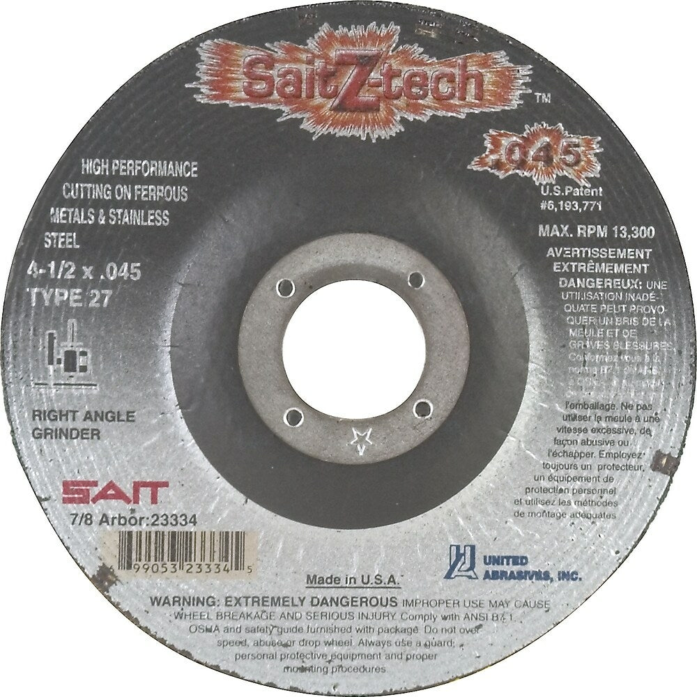 Image of Cutting Wheel, 4-1/2x.045x7/8, z-tech, zirc, type 27, 36 Pack