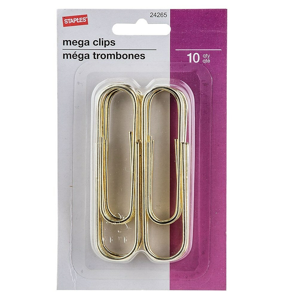 Image of Staples Giant Paper Clips - Gold - 10 Pack