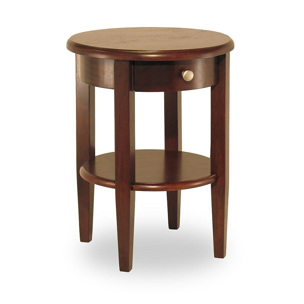 Image of Winsome Concord Round End Table With Drawer/Shelf, Antique Walnut, Brown