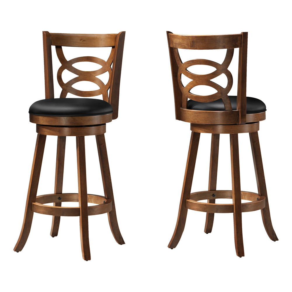 Image of Monarch Specialties - 1251 Bar Stool - Set Of 2 - Swivel - Bar Height - Wood - Pu Leather Look - Brown - Black - Transitional, 2 Pack