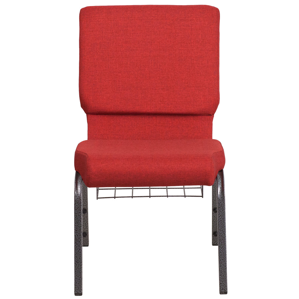 Image of Flash Furniture HERCULES Series 18.5"W Church Chair with Cup Book Rack & Silver Vein Frame - Red