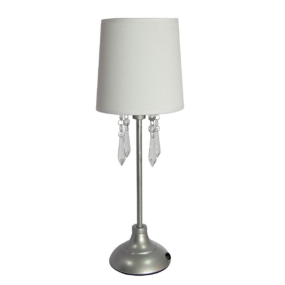 Image of Simple Designs Table Lamp With Shade and Hanging Acrylic Beads, White