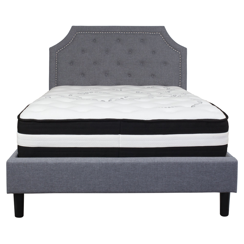 Image of Flash Furniture Brighton Full Size Tufted Upholstered Platform Bed with Pocket Spring Mattress - Light Grey Fabric
