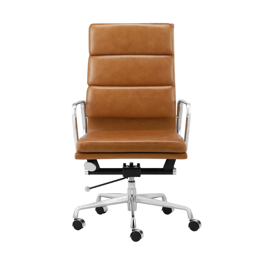 Image of Plata Import Alark Office Chair Pu Leather Upholstery High Back Metal Frame - Brown