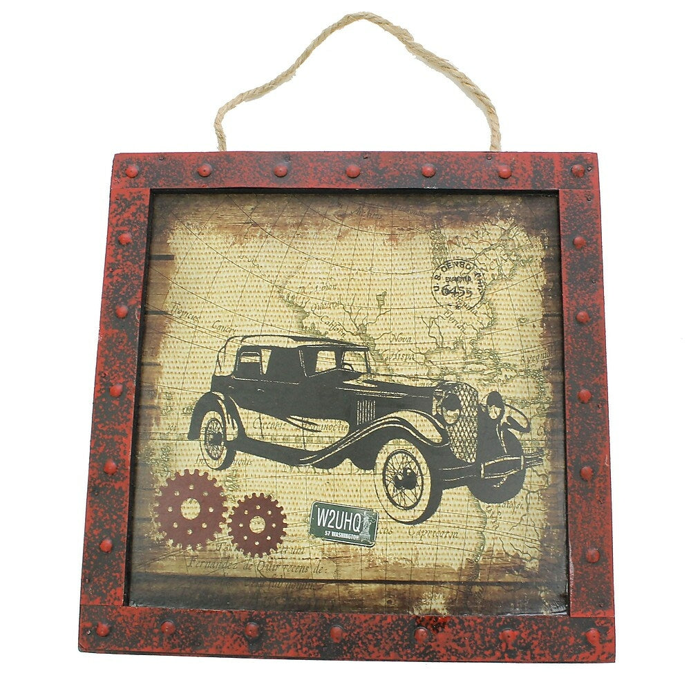 Image of Cathay Importers Vintage Wood Wall Art Decor with Frame, Car (EC-24-0358-CAR)