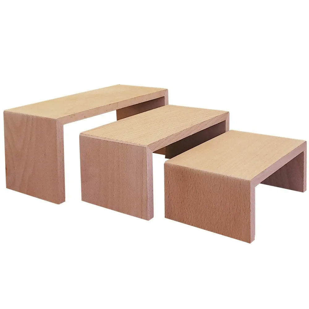 Image of Eddie's Medium Rectangular Wood Display Risers - Natural - 3 Pack