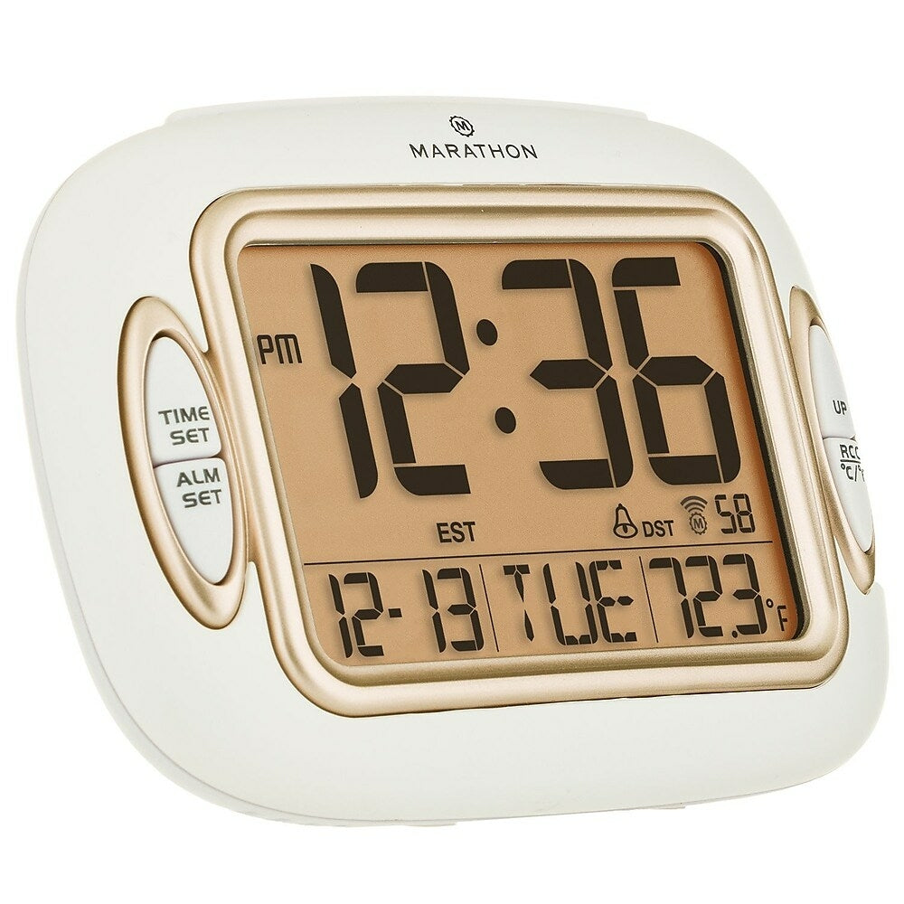 Image of Marathon Atomic Alarm Clock With Auto-Night Light - Temperature & Date - White (CL030051WH)