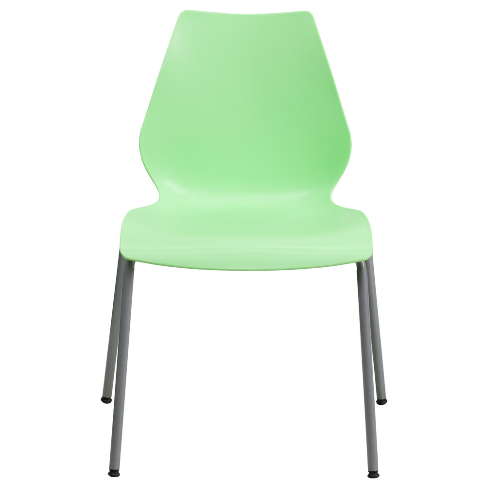Image of Flash Furniture HERCULES Series Green Stack Chair with Lumbar Support & Silver Frame