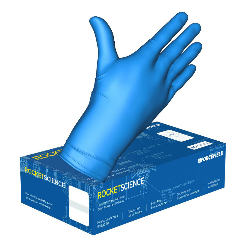 Image of Forcefield Rocket Science Heavy-Duty Nitrile Disposable Gloves - Blue - Medium - 50 Pack