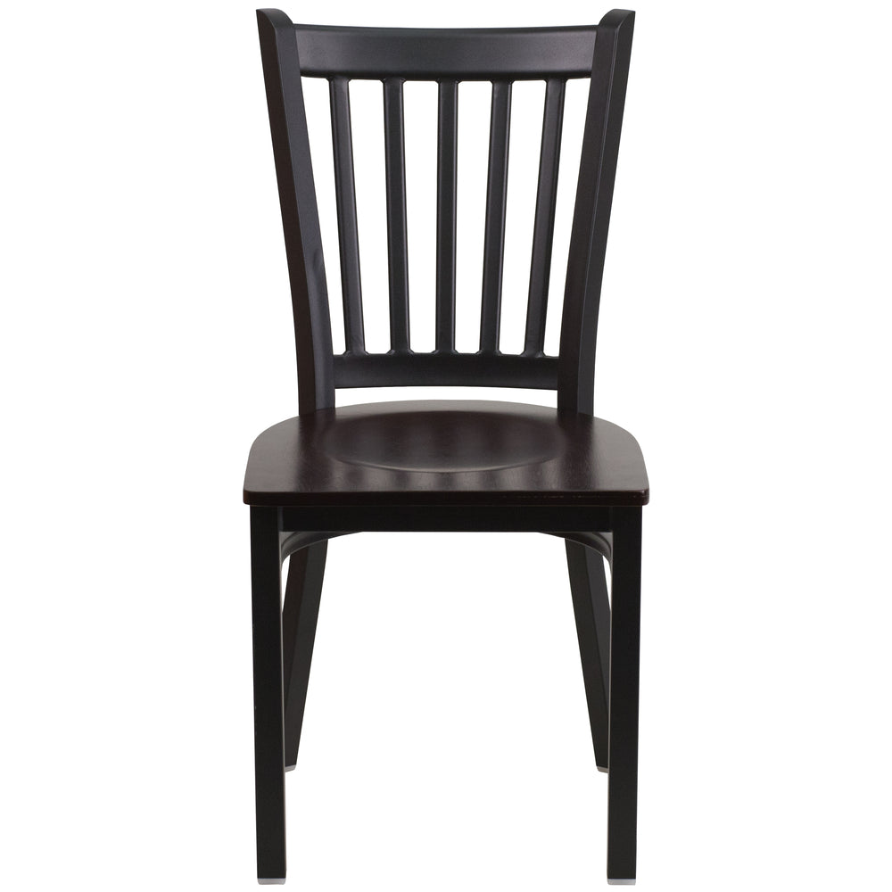 Image of Flash Furniture HERCULES Series Black Vertical Back Metal Restaurant Chair - Walnut Wood Seat - 2 Pack, Brown