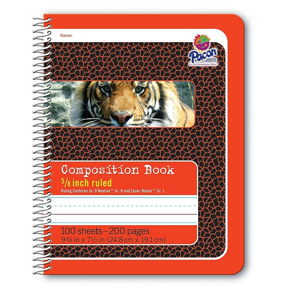 Image of Pacon Composition Book Spiral Bound 5/8" Ruled Red/Tiger, 6 Pack (PAC2432)