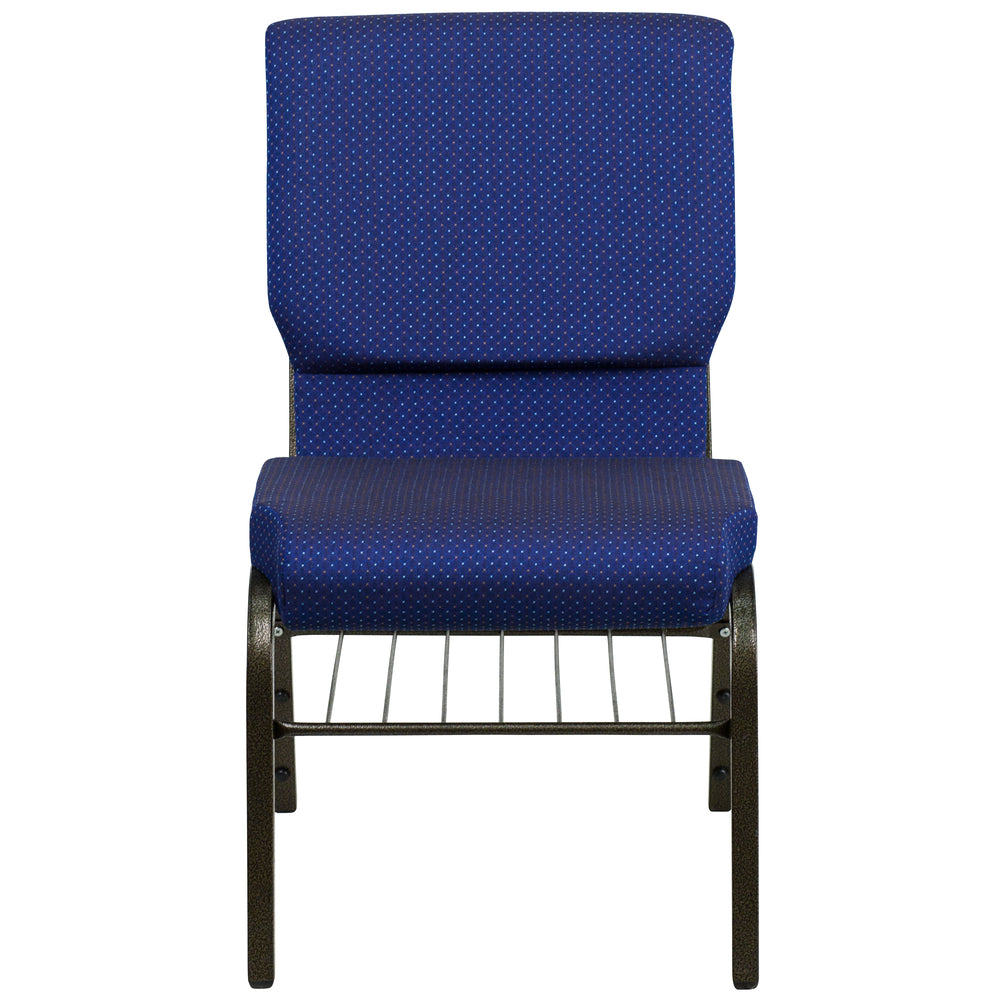 Image of Flash Furniture HERCULES Series 18.5"W Church Chair with Book Rack & Gold Vein Frame - Navy Blue