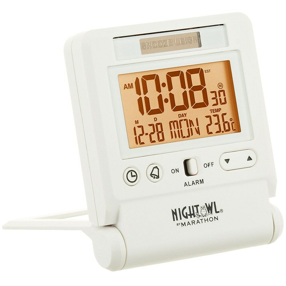 Image of Marathon Atomic Travel Alarm Clock with Auto Night Light Feature, White (CL030036WH)