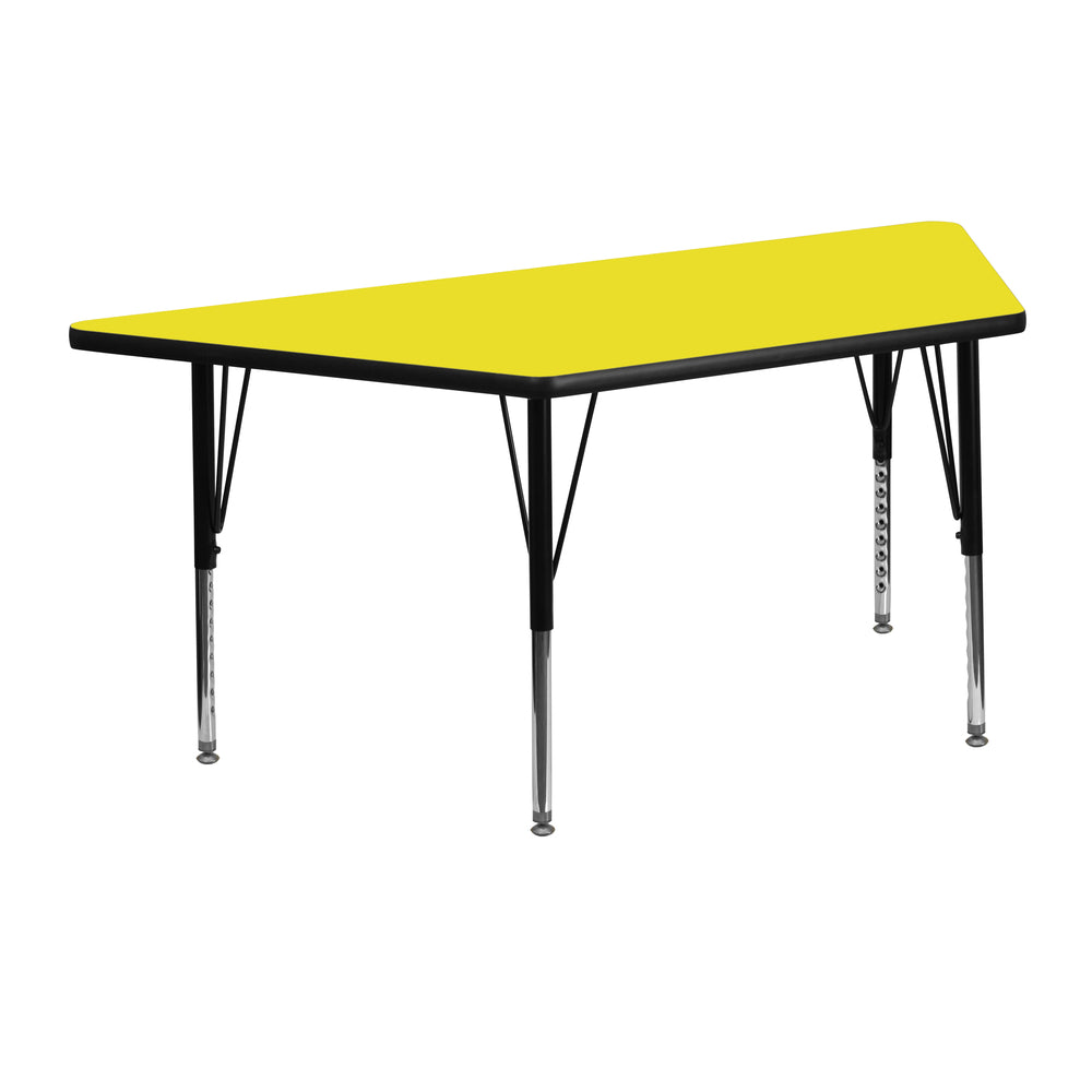 Image of Flash Furniture 24"W x 48"L Trapezoid Activity Table with 1.25" High Pressure Top and Adjustable Pre-School Legs, Yellow