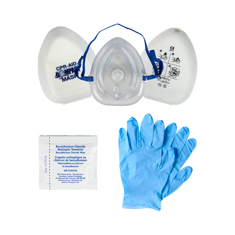 Image of Wasip CPR Compact Mask with O2 Inlet - Case - Gloves & Wipes