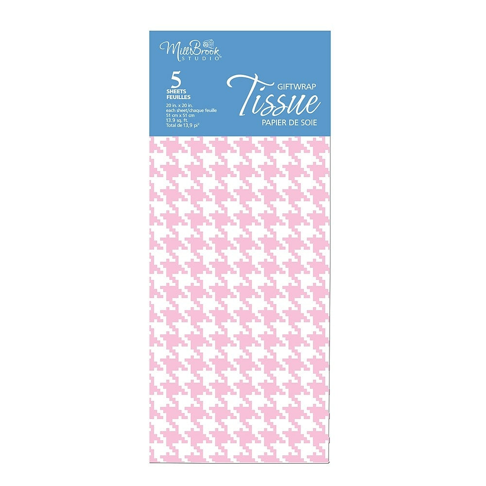 Image of MillBrook Studio Printed Tissue, Pink Houndstooth Pattern, 12 Pack (93074)