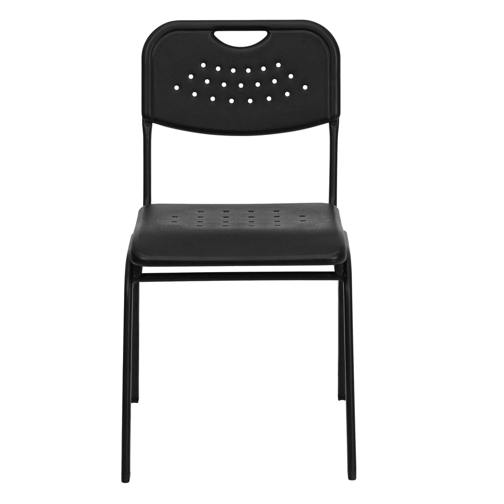 Image of Flash Furniture HERCULES Series Heavy Duty Black Dot Fabric Stack Chair with Arms - 4 Pack