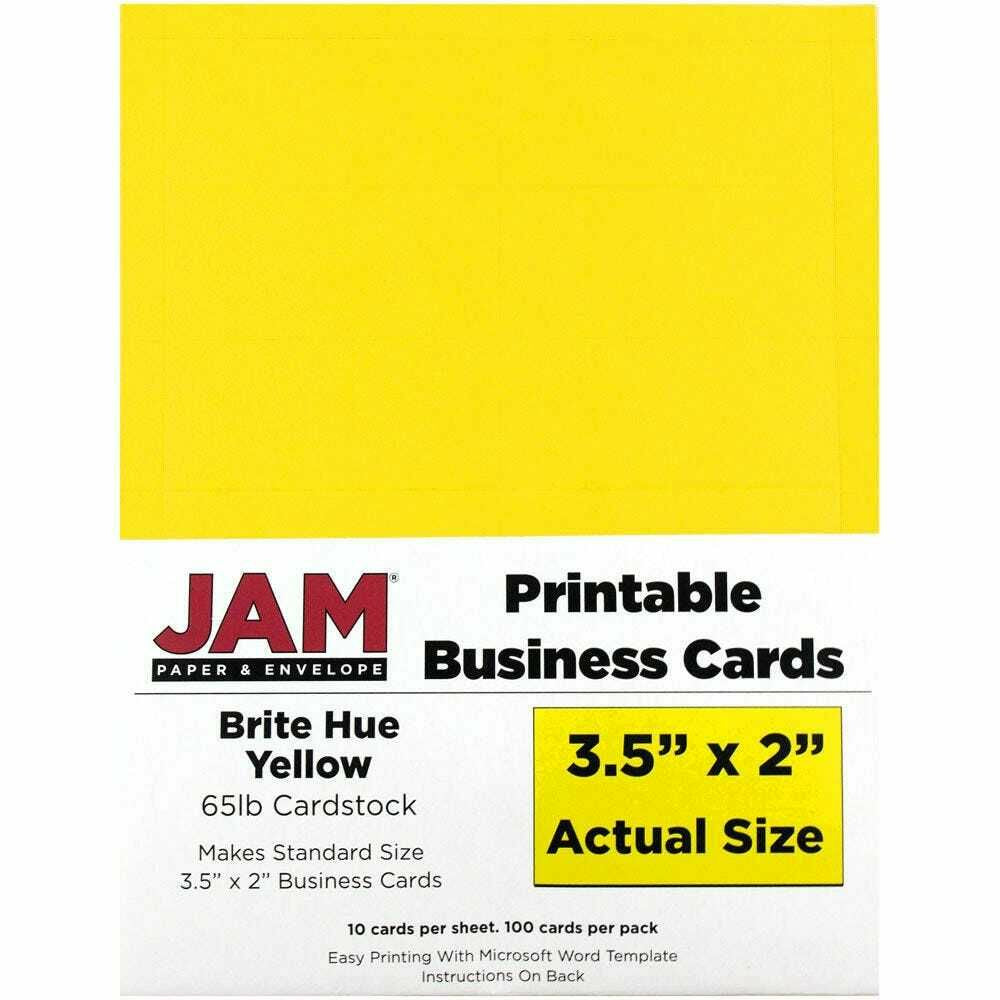 Image of JAM Paper Printable Business Cards - 3-1/2" x 2" - Yellow - 100 Pack