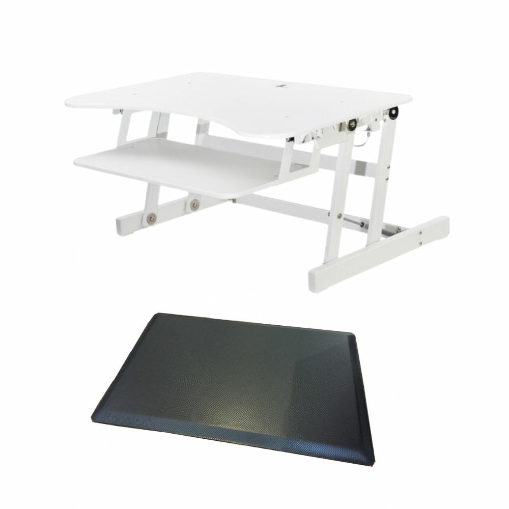 Image of Rocelco 32" Adjustable Sit/Stand Laptop Desk Riser with Anti Fatigue Mat - White