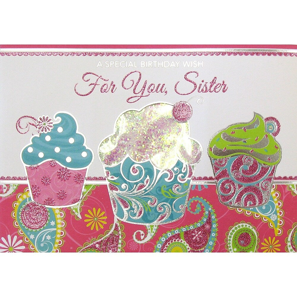 Image of Rosedale Greeting Card, Birthday Sister, Cup Cake, 6 Pack