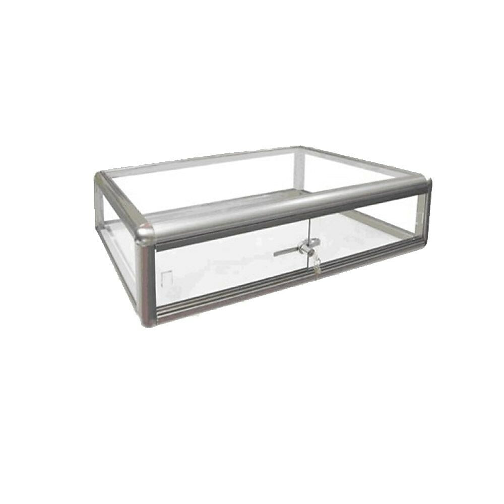 Image of Eddie's Hang-Up Display Ltd. Glass Aluminum Countertop Display Case, Locking, Flat, Silver (165062)