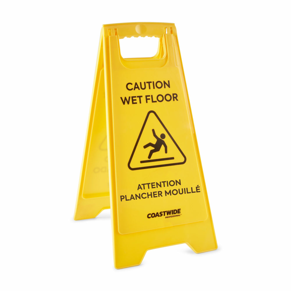 Image of Coastwide Professional Double-Sided Bilingual Caution Floor Sign, Yellow