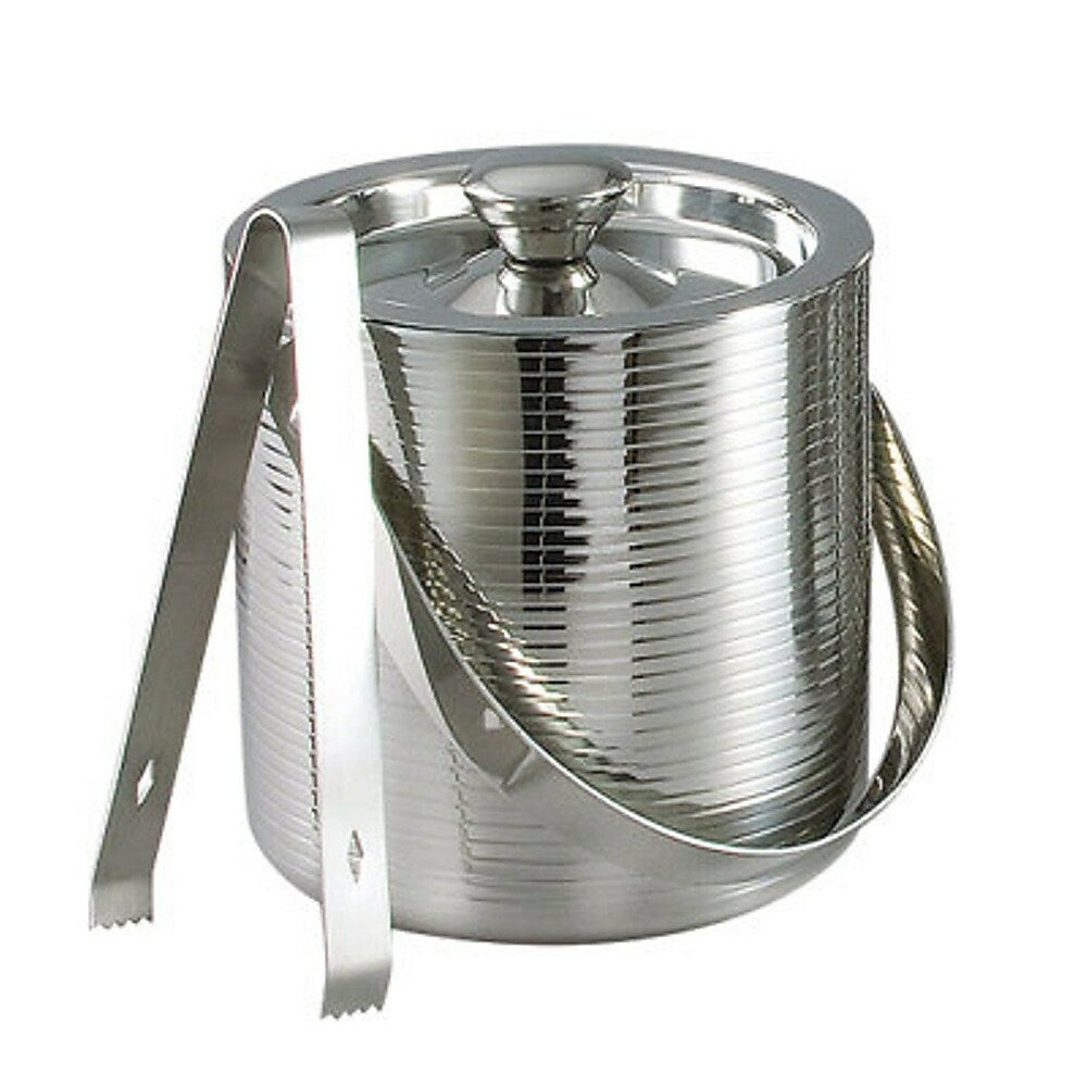 Image of Elegance 6" Stainless Steel Lines Ice Bucket with Tongs