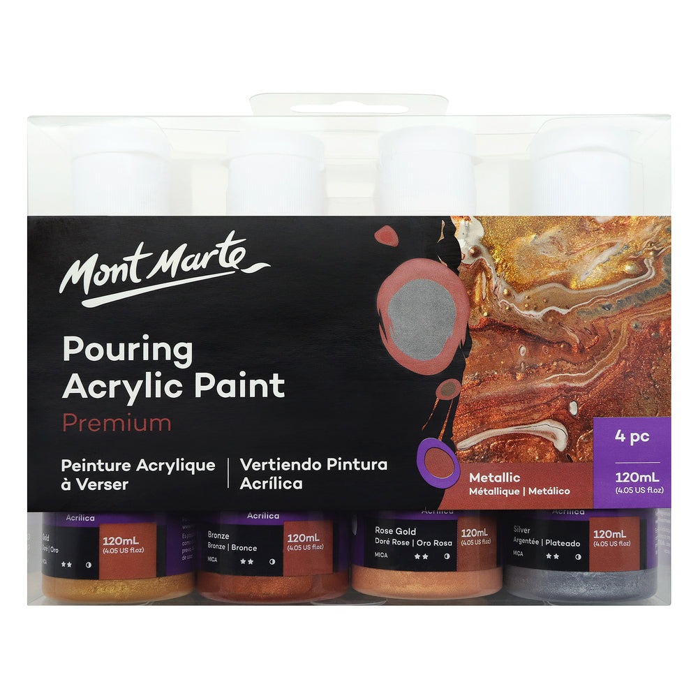 Image of Mont Marte Premium Pouring Acrylic Paint - 120ml - Metallic - 4 Assorted Colours