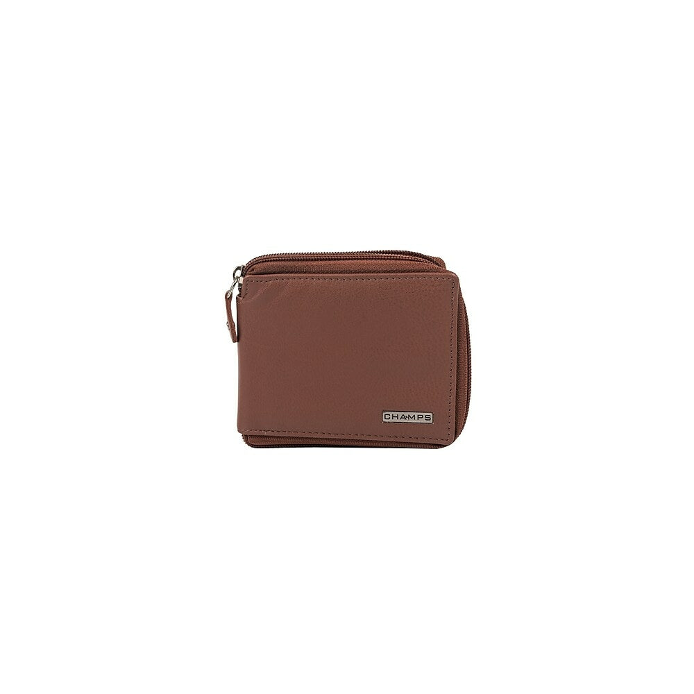 Image of Champs Black Label Leather RFID Zip-Around Wallet, Tan, Brown