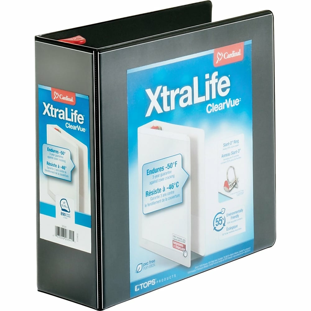 Image of Cardinal XtraLife ClearVue Locking D-Ring Binder, Black, 4