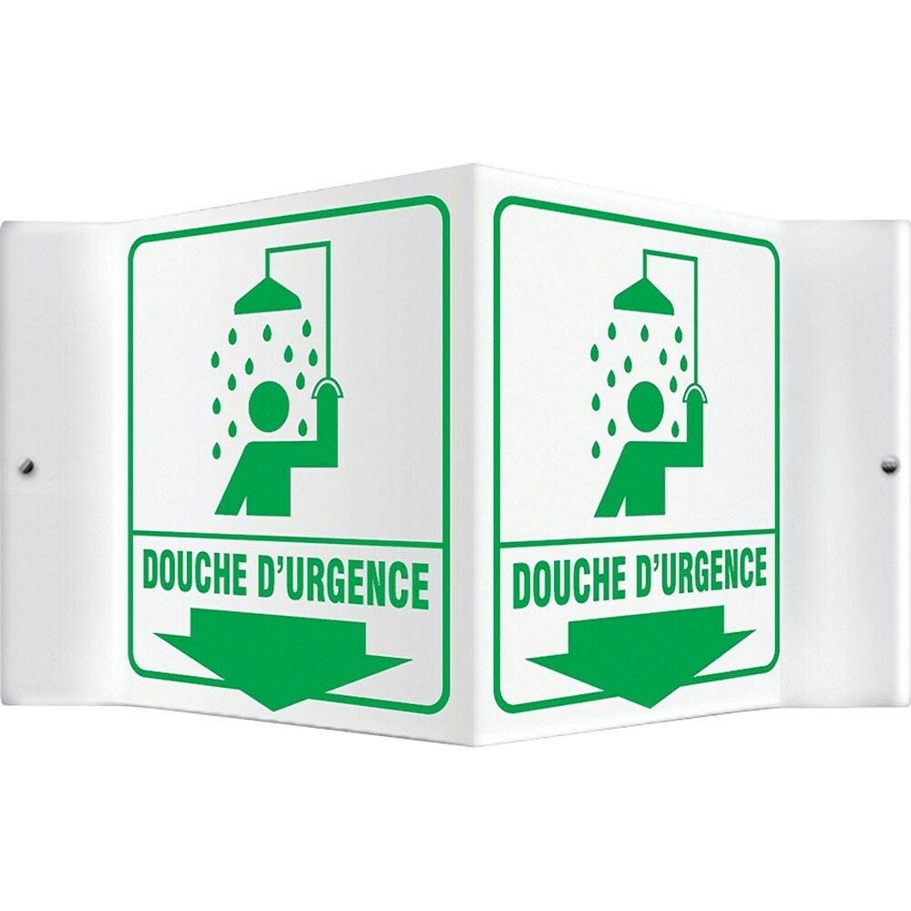 Image of Accuform Signs "Douche D'Urgence" Projection Sign, 6" x 5", Plastic, French With Pictogram