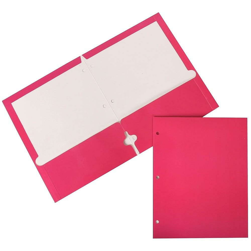 Image of JAM Paper Glossy 2 Pocket 3 Hole Punched Folders, Hot Pink, 100 Pack (385GHPFUB)