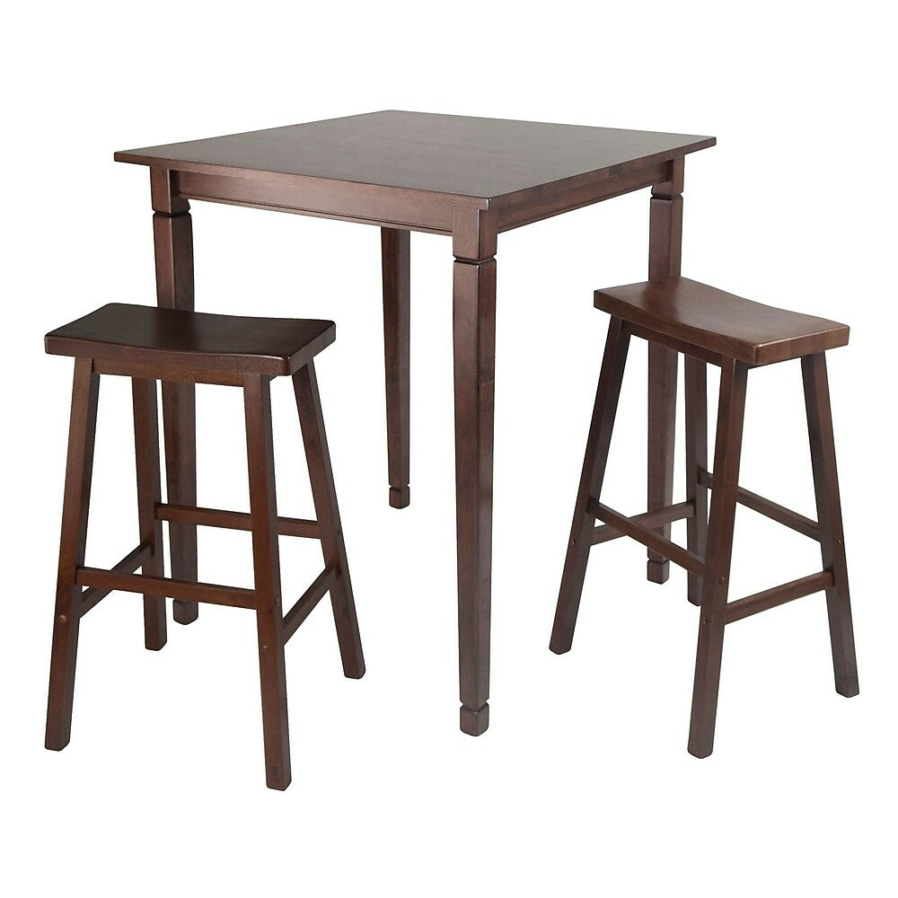 Image of Winsome 3-piece Kingsgate High/Pub Dining Table With Saddle Stools, Antique Walnut, Brown